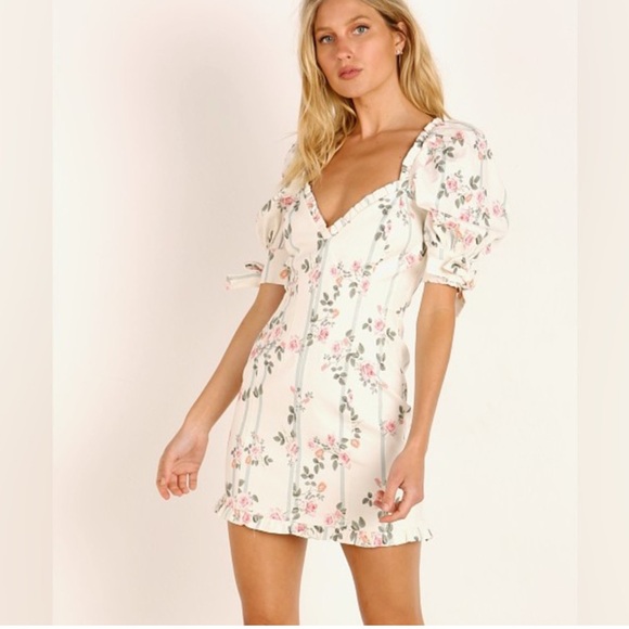 For Love & Lemons Rose Stripe Mini Dress in Ivory size small New with tags. - Picture 2 of 5